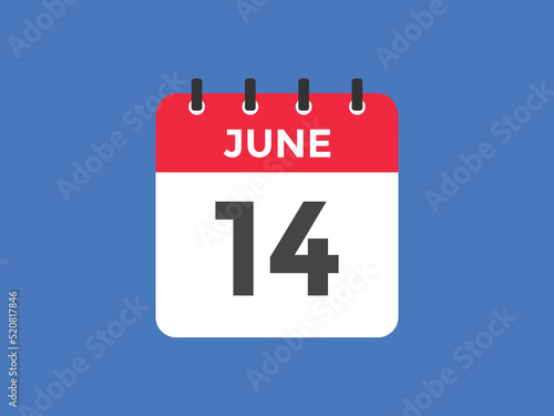 june 14 calendar reminder. 14th june daily calendar icon template. Vector illustration 
