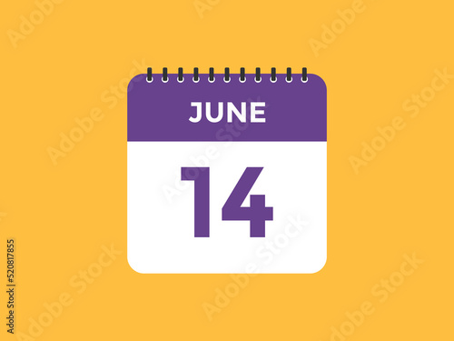 june 14 Calendar icon Design. Calendar Date 14th june. Calendar template 
