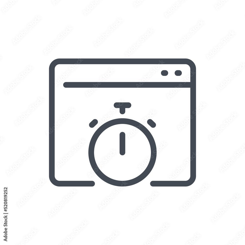 Response time and online time tracking line icon. Web page with stopwatch vector outline sign. Response time and online time tracking line icon. Web page with stopwatch vector outline sign.