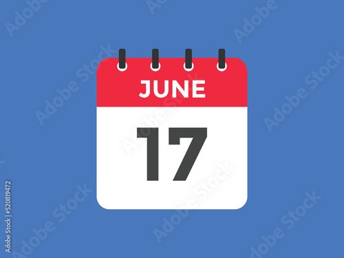 june 17 calendar reminder. 17th june daily calendar icon template. Vector illustration 
