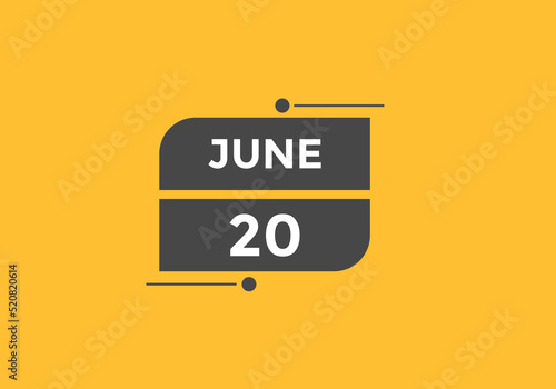 june 20 Calendar icon Design. Calendar Date 20th june. Calendar template 
