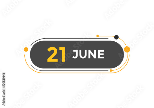 june 21 Calendar icon Design. Calendar Date 21th june. Calendar template 
