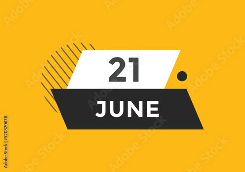 june 21 Calendar icon Design. Calendar Date 21th june. Calendar template 
