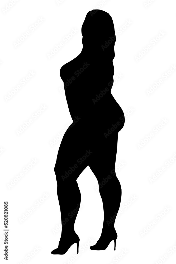 Black silhouette of a fat woman on a white background