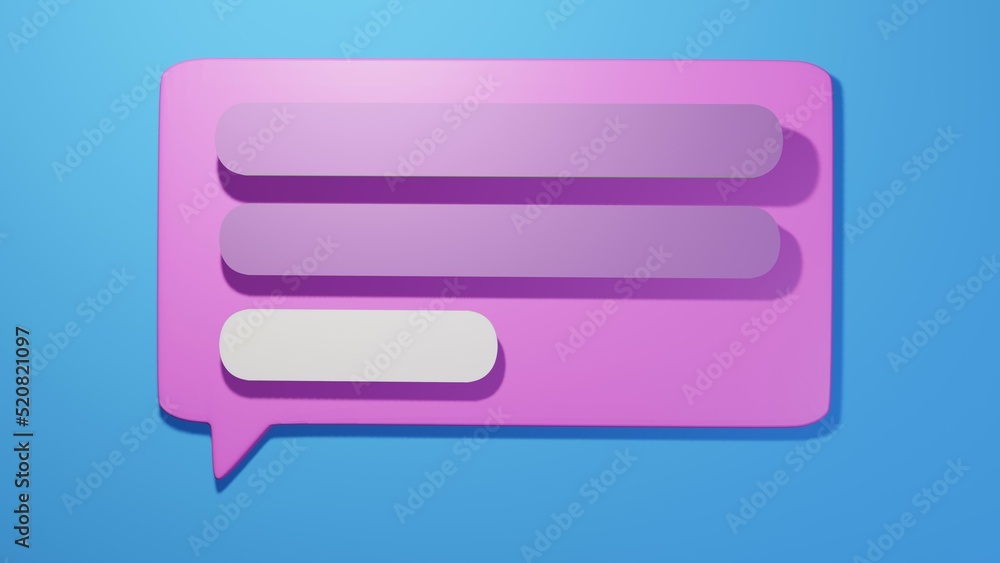 Bubble text message in messenger with empty lines. 3D render. Bubble text message in messenger with empty lines. 3D render.