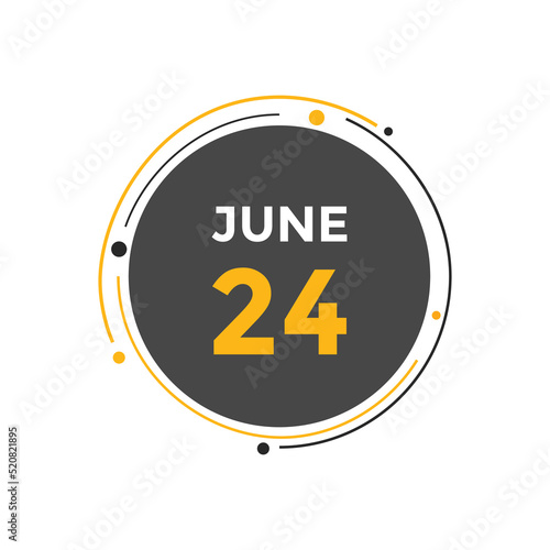 june 24 Calendar icon Design. Calendar Date 24th june. Calendar template 
