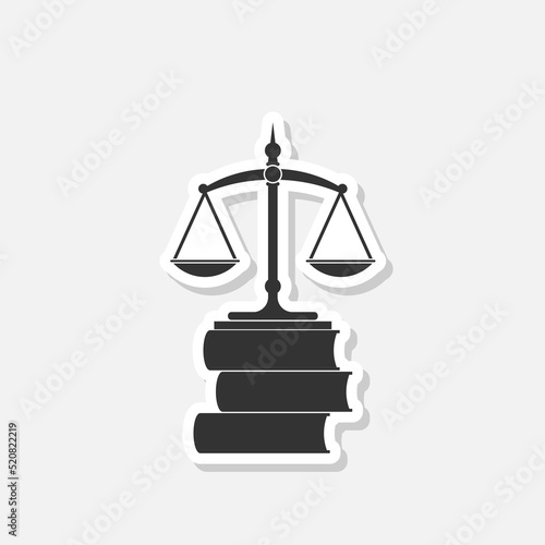 Justice scales and books icon sticker isolated on white