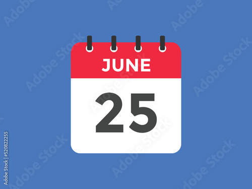 june 25 calendar reminder. 25th june daily calendar icon template. Vector illustration 

