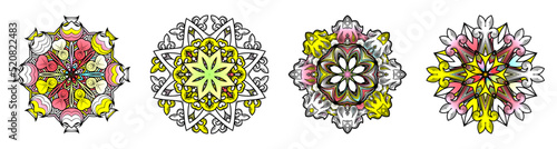 Set of circular mandala patterns for coloring, henna, tattoo, mehndi, books, decoration. Ornate decorative ornament in ethnic oriental style