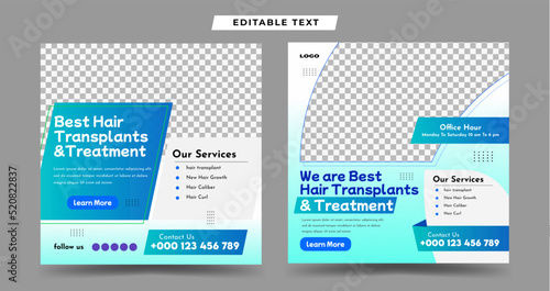Hair transplantation surgery steps or Medical clinics and diagnostic center Social Media Post Template
