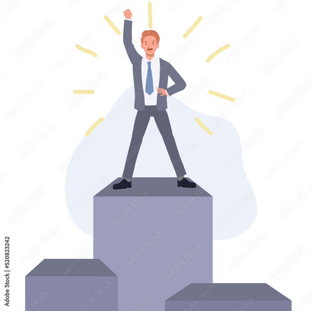 Winner, champion and success concept.Businessman standing on top of podium. Vector illustration