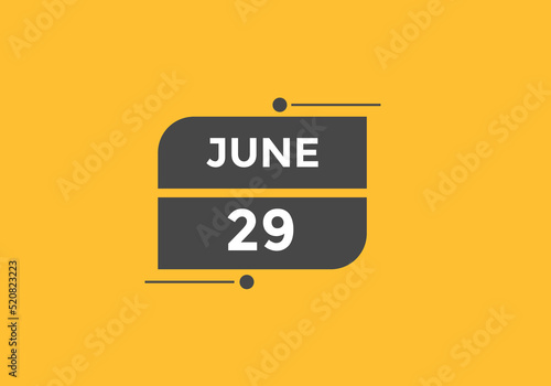 june 29 Calendar icon Design. Calendar Date 29th june. Calendar template 
