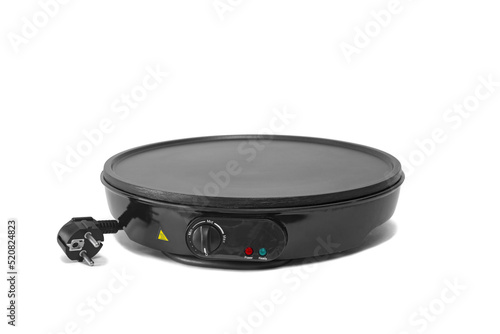Electric frying pan for pancakes isolated on white.