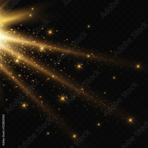 Gold sparks glitter special light effect. Vector sparkles on transparent background. Christmas abstract pattern. Sparkling magic dust particles