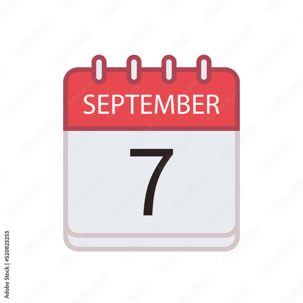 Calendar icon of 7 September. Date and month. Flat vector illustration.. Calendar icon of 7 September. Date and month. Flat vector illustration..