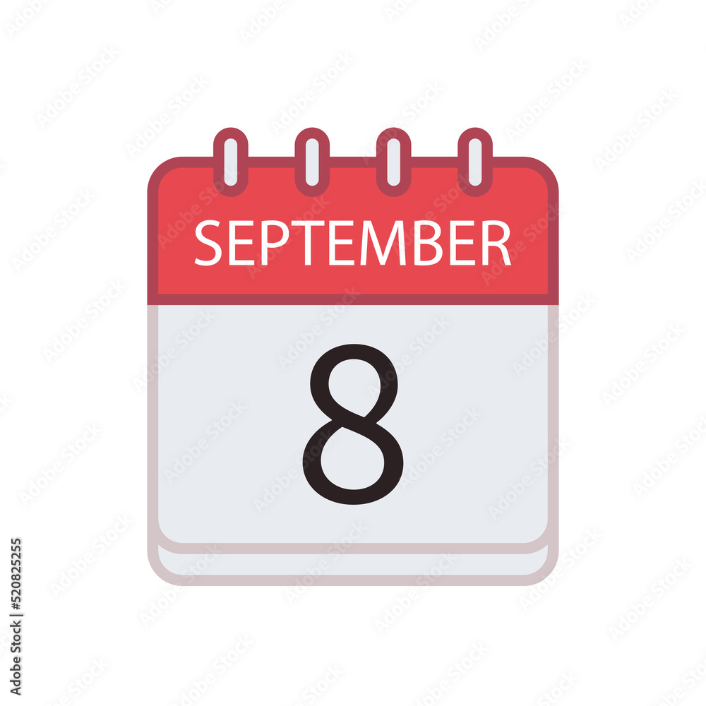 Calendar icon of 8 September. Date and month. Flat vector illustration.. Calendar icon of 8 September. Date and month. Flat vector illustration..