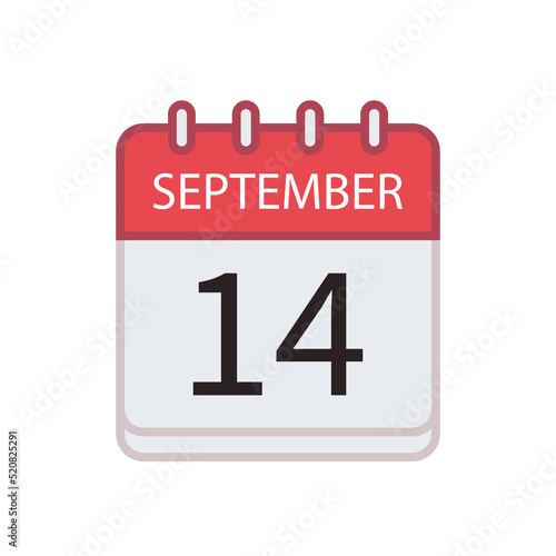 Calendar icon of 14 September. Date and month. Flat vector illustration.