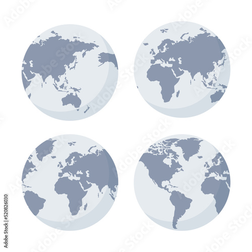 Set of Earth globes in gray colour isolated on white background. Vector illustration..
