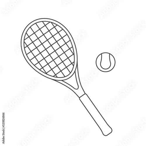 black outline of tennis racket and ball - vector illustration