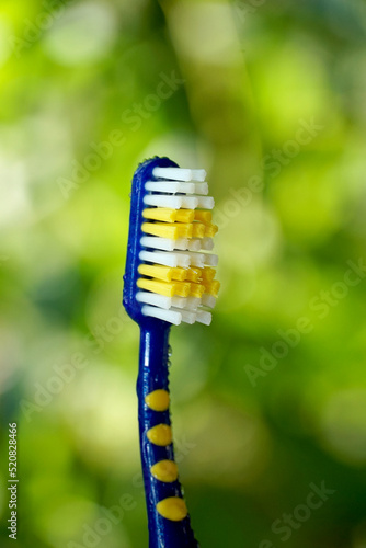 image of toothbrush against natural bokeh, morning shot