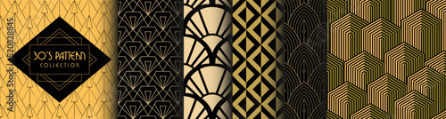 30's Collection of seamless patterns | Set of abstract art deco vector graphics in retro vintage style for apparel | Flyer. poster, banner elements
