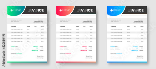 corporate modern minimal Business invoice form template. Invoicing quotes, money bill, Tax form, payment receipt, price invoices and payment agreement design template set.