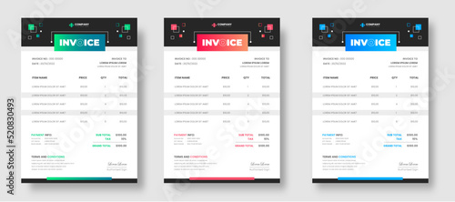 corporate modern minimal Business invoice form template. Invoicing quotes, money bill, Tax form, payment receipt, price invoices and payment agreement design template set.