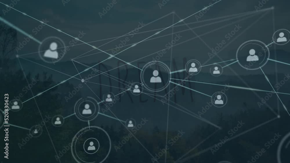 Animation of dream text and network of connections over landscape Animation of dream text and network of connections over landscape
