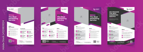 a bundle of 4 templates of a4 flyer, Flyer template purple color, layout design. business flyer, brochure, magazine or flier mockup in bright colors. perfect for creative professional business.