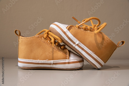 Pair of brown kids shoes baby boy shoes