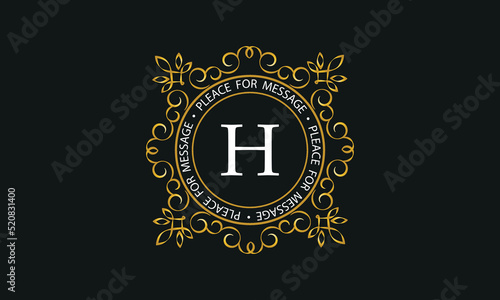 Luxury background of golden color and letter H. Template for design elements of ornament, label, logotype