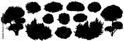 Bush, bonsai tree, set of silhouettes. Vector illustration