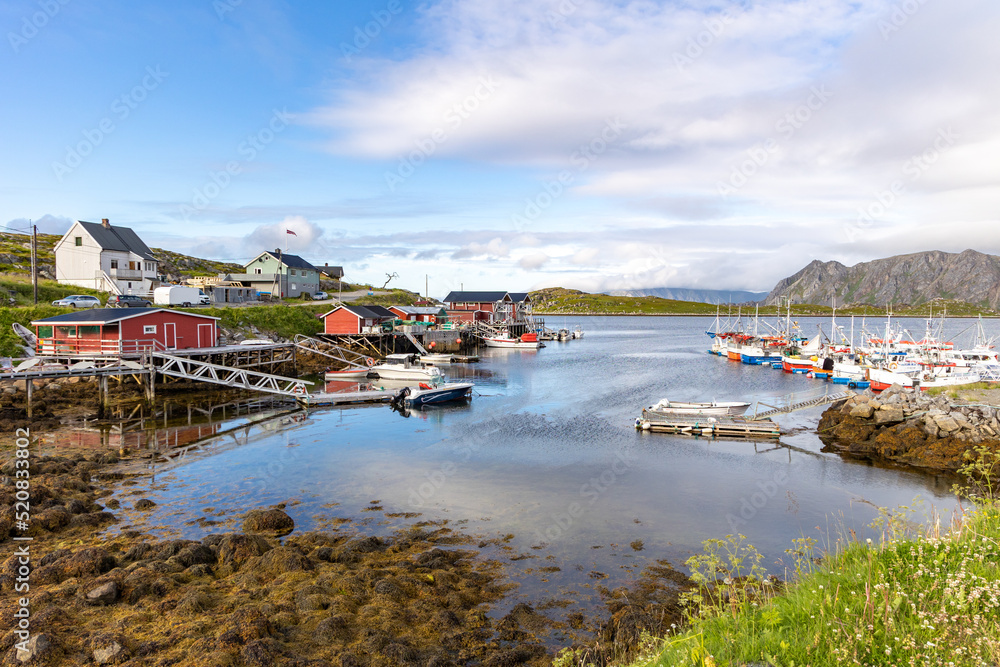 Gjesvær Gjesvaer a beautiful seaside village with the Rorbu, typical fishermen's houses, Finnmark, Norway