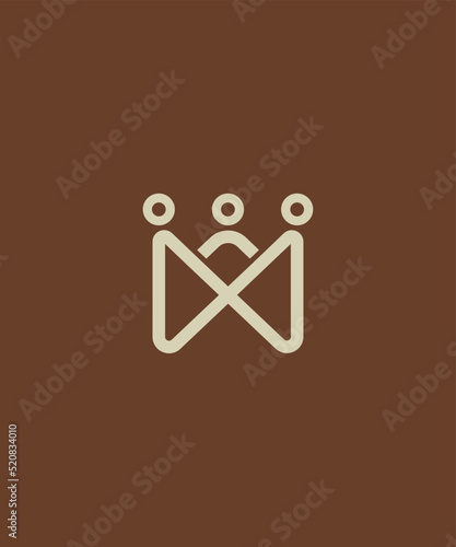 Logo for a cafe shop, coworking space or coffee distribution, a business engaged in coffee, a simple logo that forms a crown and 3 people that mean togetherness