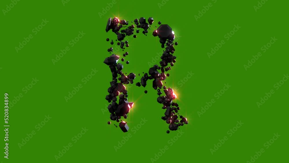 letter R of dark lava rocks with red shine - magical alphabet, isolated - loop video letter R of dark lava rocks with red shine - magical alphabet, isolated - loop video
