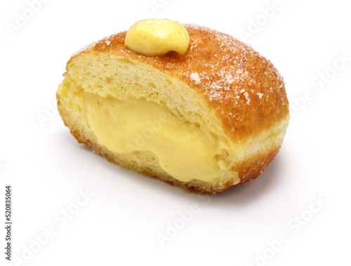 Fotografie homemade Bomboloni filled with custard, Italian stuffed donuts.