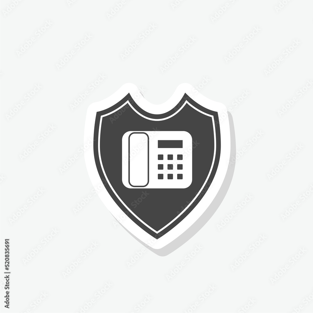 Old phone in shield sticker icon isolated on white background Old phone in shield sticker icon isolated on white background