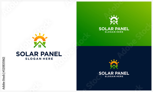 solar panel logo with house concept, solar energy logo template