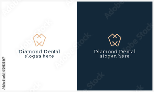 luxury line art dental logo with diamond concept simple tooth and dentist icon symbol