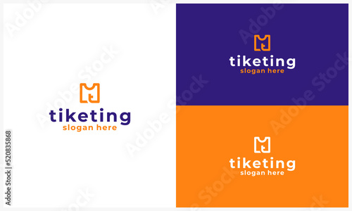 Line Art Ticket with T Initial letter logo design template simple ticket symbol