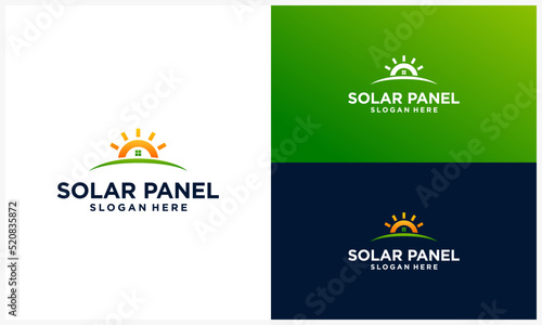 solar panel logo with house concept, solar energy logo template
