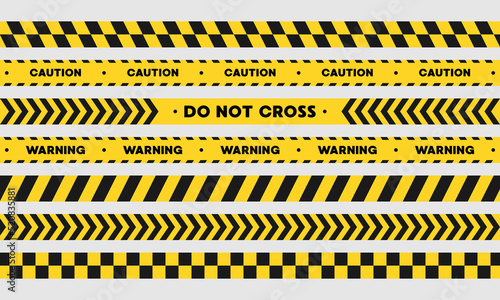 Set of yellow with black warning tapes isolated on white background, warning tape, dangerous tape, tape under construction, vector illustration.