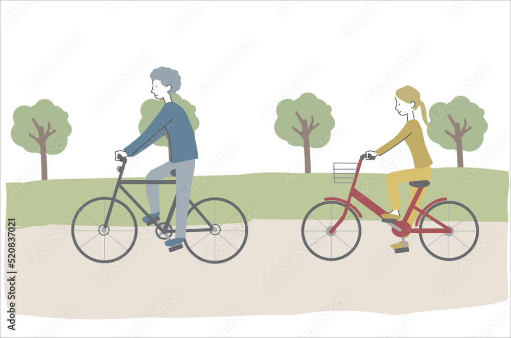 Fototapeta premium 自転車に乗る男性と女性のイラスト