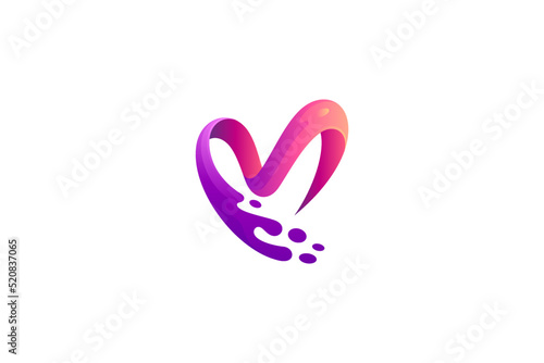 Love letter M logo. Heart and initial M with water splash 3d shape