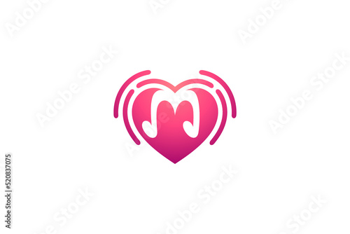 music letter M logo inside heart shape