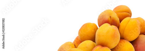 Beautiful apricots on a white texture. Isolated ripe peaches. Juicy white plums on a light background. Fruit growing concept. photo
