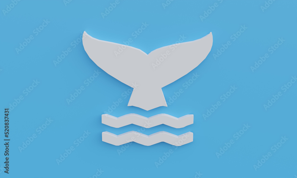 3d illustration minimal whale symbol on blue background. Summer surfing, enjoy summer holidays beach concept background. 3d illustration minimal whale symbol on blue background. Summer surfing, enjoy summer holidays beach concept background.
