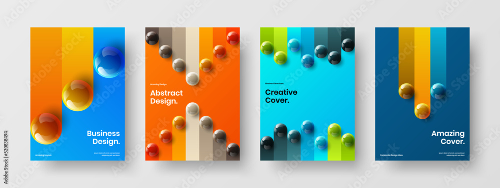 Clean corporate identity vector design concept composition. Abstract realistic balls journal cover template collection.