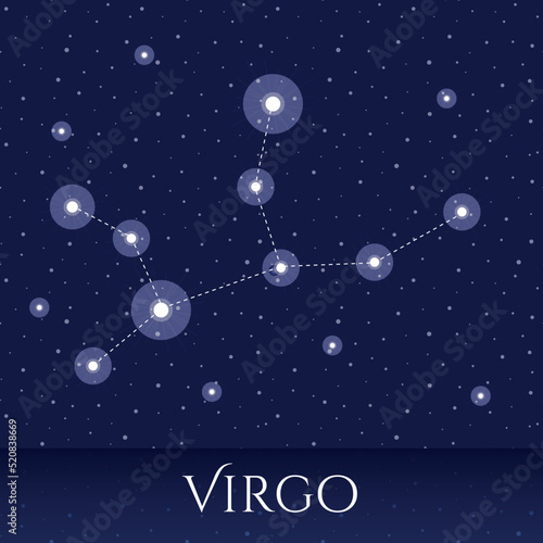 Zodiac constellation Virgo over blue background
