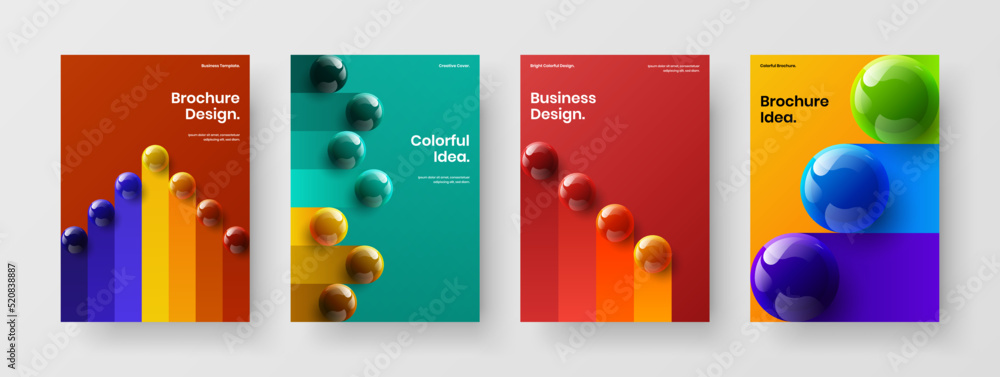 Amazing 3D balls leaflet illustration composition. Simple flyer vector design layout bundle.